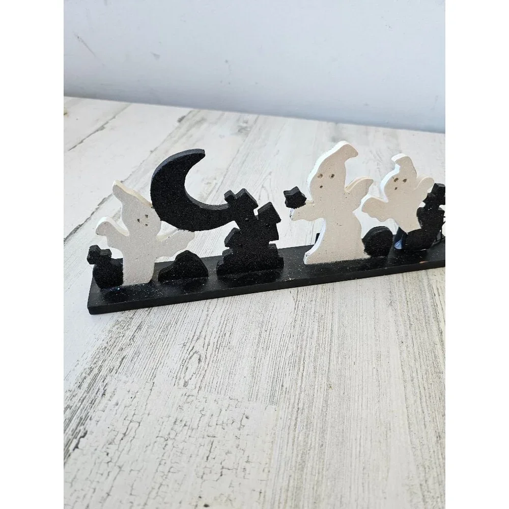 Glitter Ghost cemetery wooden signed core tombstone sparkle moon‎ desktop